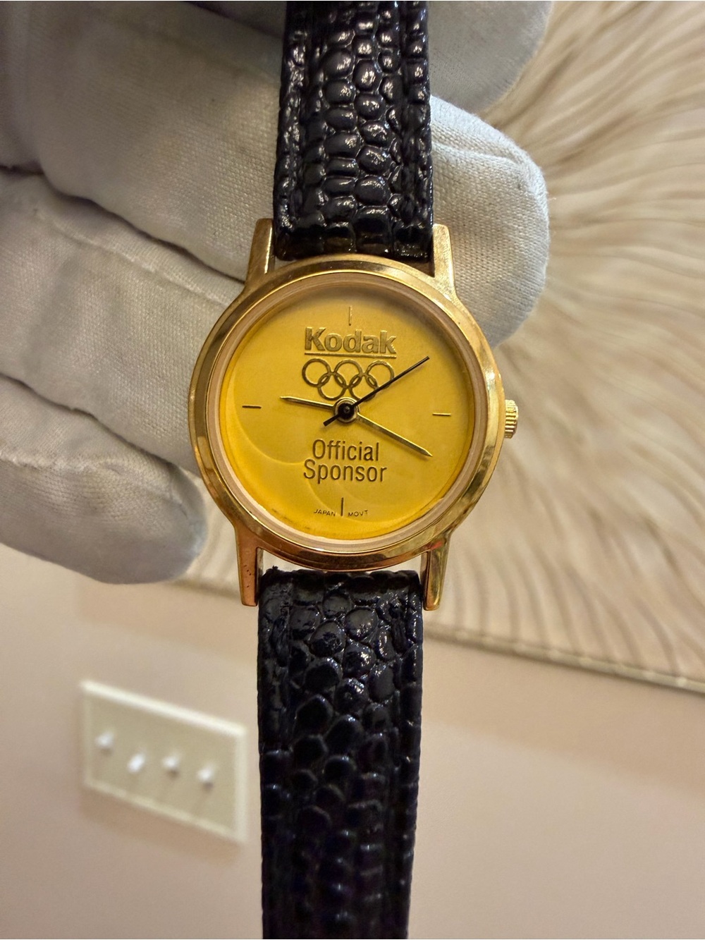NOS Vintage Kodak Watch Olympic Sponsor 36 USC 380 Yellow Dial Black Leather